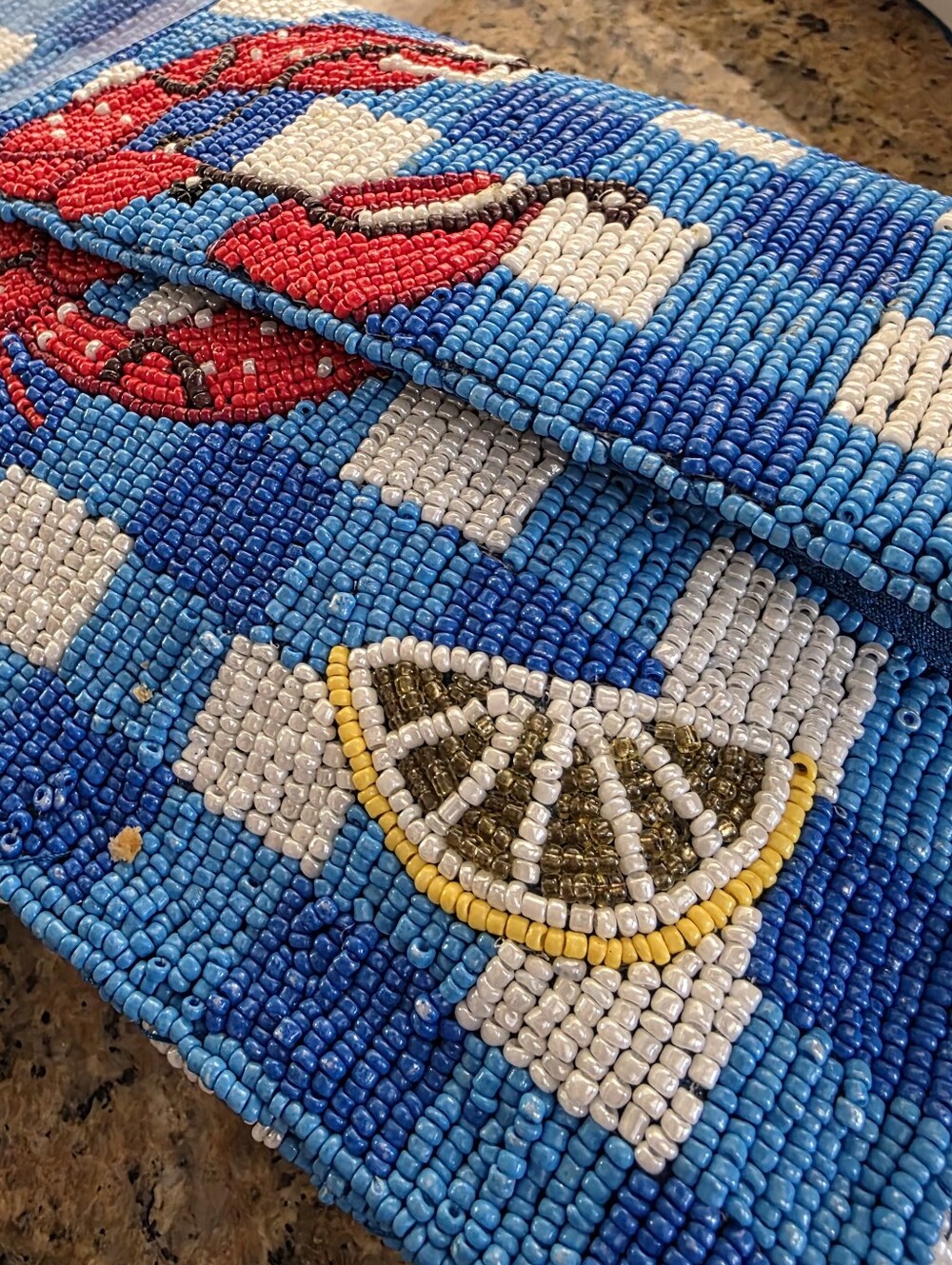 SOL AND MER BEADED CHECKERED "LOBSTER" SUMMER SHOULDER BAG VIRAL - Picture 4 of 14